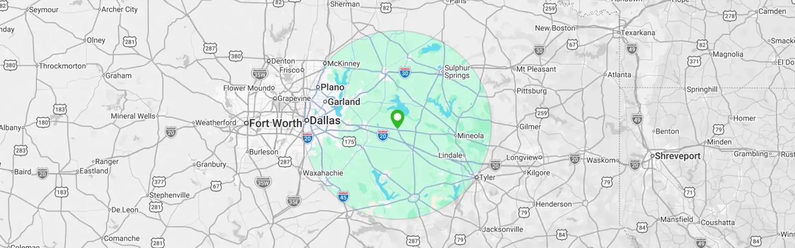 Map of the Texas Trash Assassins service area around Wills Point, TX